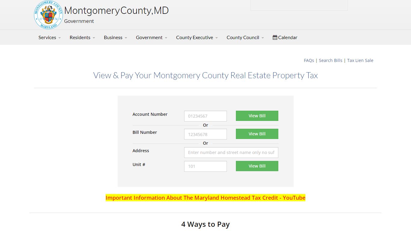 Montgomery County Maryland Real Property Tax - Online Check Payment